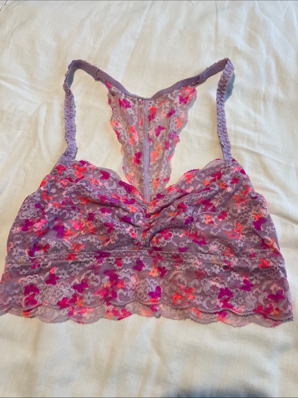 PINK Lace Racerback Bralette in Lavender with Pink Accents